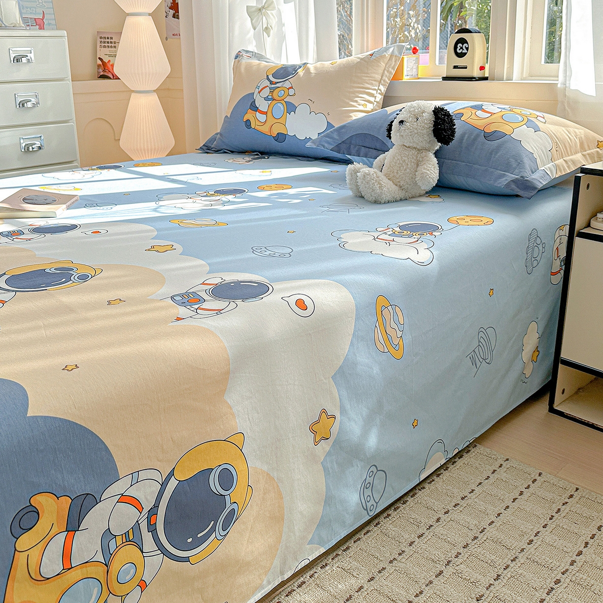 91家纺网 家纺一手货源 找家纺 依庭 2026新款12868全棉纯棉印花床单单品床单床单单件-第二批 蓝星太空人-A