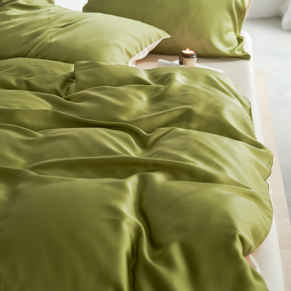 91家纺网 家纺一手货源 找家纺 轩和家居 2026新款60支奥地利兰精天丝四件套 豆蔻绿+奶酪黄