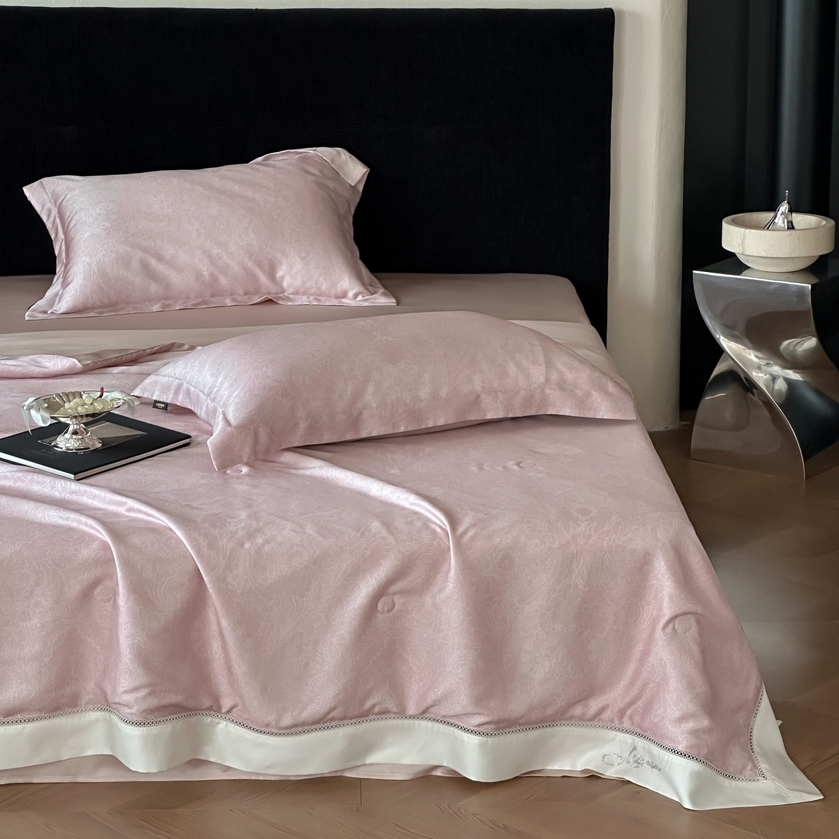 丽笙被芯 2026新款A类兰精天丝数码印花Naia镂空夏被夏凉被空调被-系列二 罗莎粉