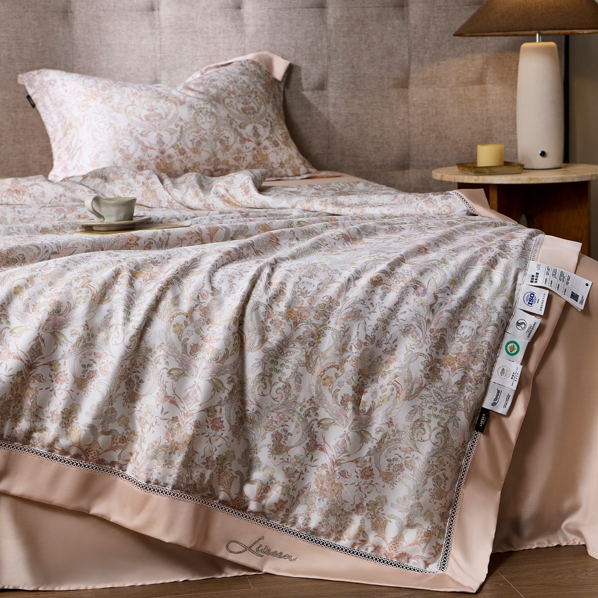 91家纺网 家纺一手货源 找家纺 丽笙被芯 2026新款兰精天丝数码印花蚕丝镂空夏被夏凉被空调被 潘纳托尼-黄