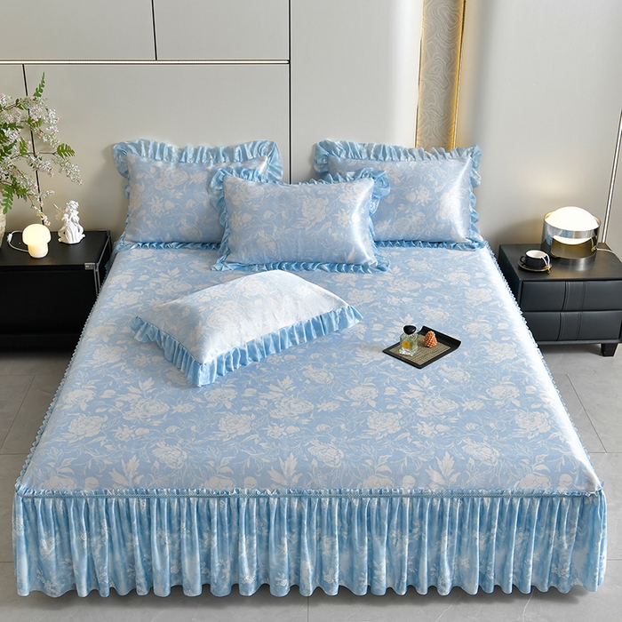 91家纺网 家纺一手货源 找家纺 （总）梦之星 2026新款豆豆冰丝软凉席印花复合床裙款三件套