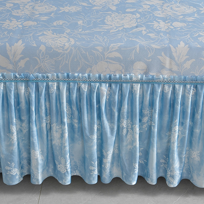 91家纺网 家纺一手货源 找家纺 梦之星 2026新款豆豆冰丝软凉席印花复合床裙款三件套 花颜-蓝