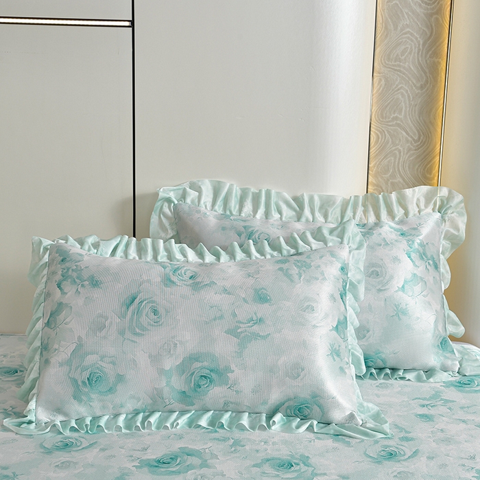 91家纺网 家纺一手货源 找家纺 梦之星 2026新款豆豆冰丝软凉席印花复合床裙款三件套 花语-绿