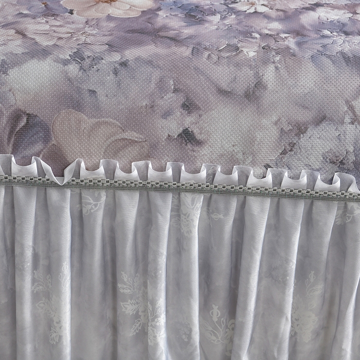 91家纺网 家纺一手货源 找家纺 梦之星 2026新款豆豆冰丝软凉席印花复合床裙款三件套 柔梦-紫