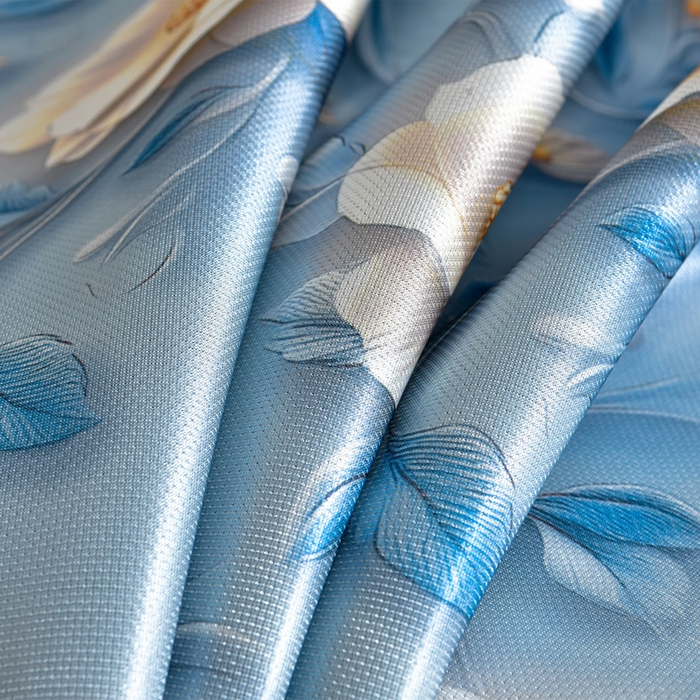 91家纺网 家纺一手货源 找家纺 梦之星 2026新款豆豆冰丝软凉席印花复合床裙款三件套 栀子-蓝