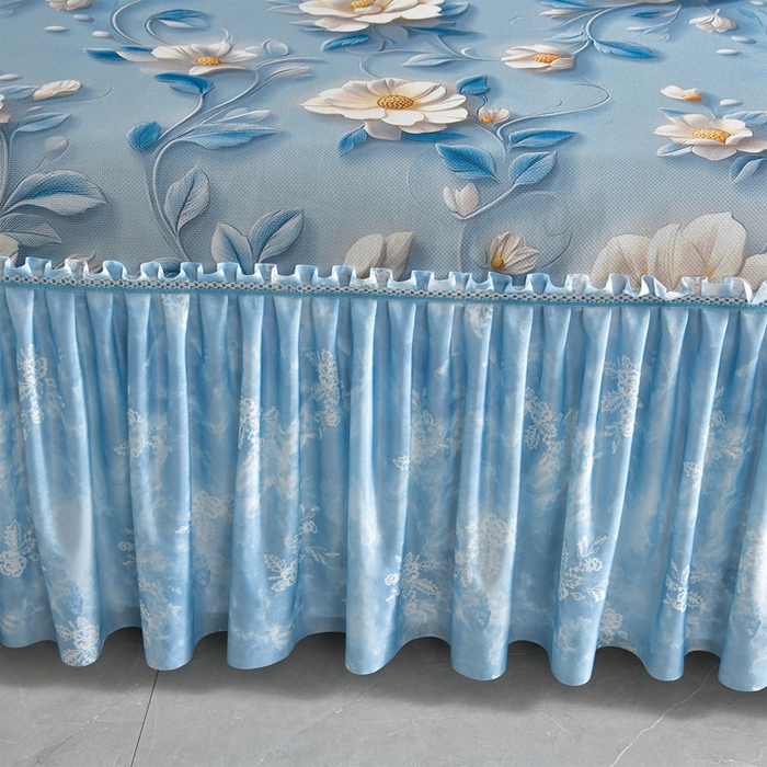 91家纺网 家纺一手货源 找家纺 梦之星 2026新款豆豆冰丝软凉席印花复合床裙款三件套 栀子-蓝