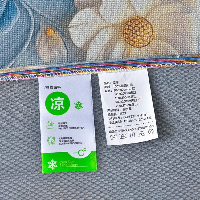 91家纺网 家纺一手货源 找家纺 梦之星 2026新款豆豆冰丝软凉席印花复合床裙款三件套 栀子-蓝
