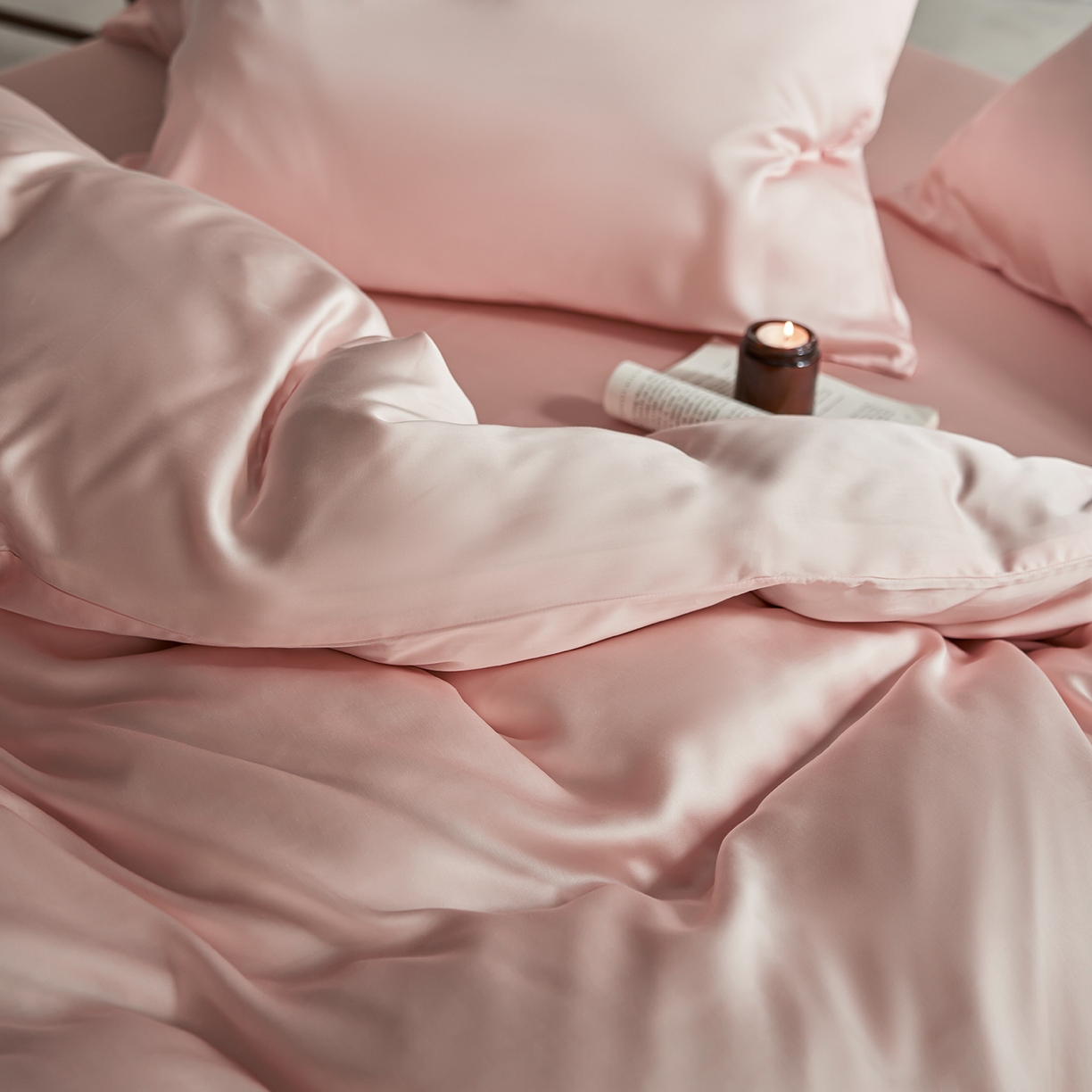 91家纺网 家纺一手货源 找家纺 轩和家居 2026新款60支奥地利兰精天丝四件套 告白粉