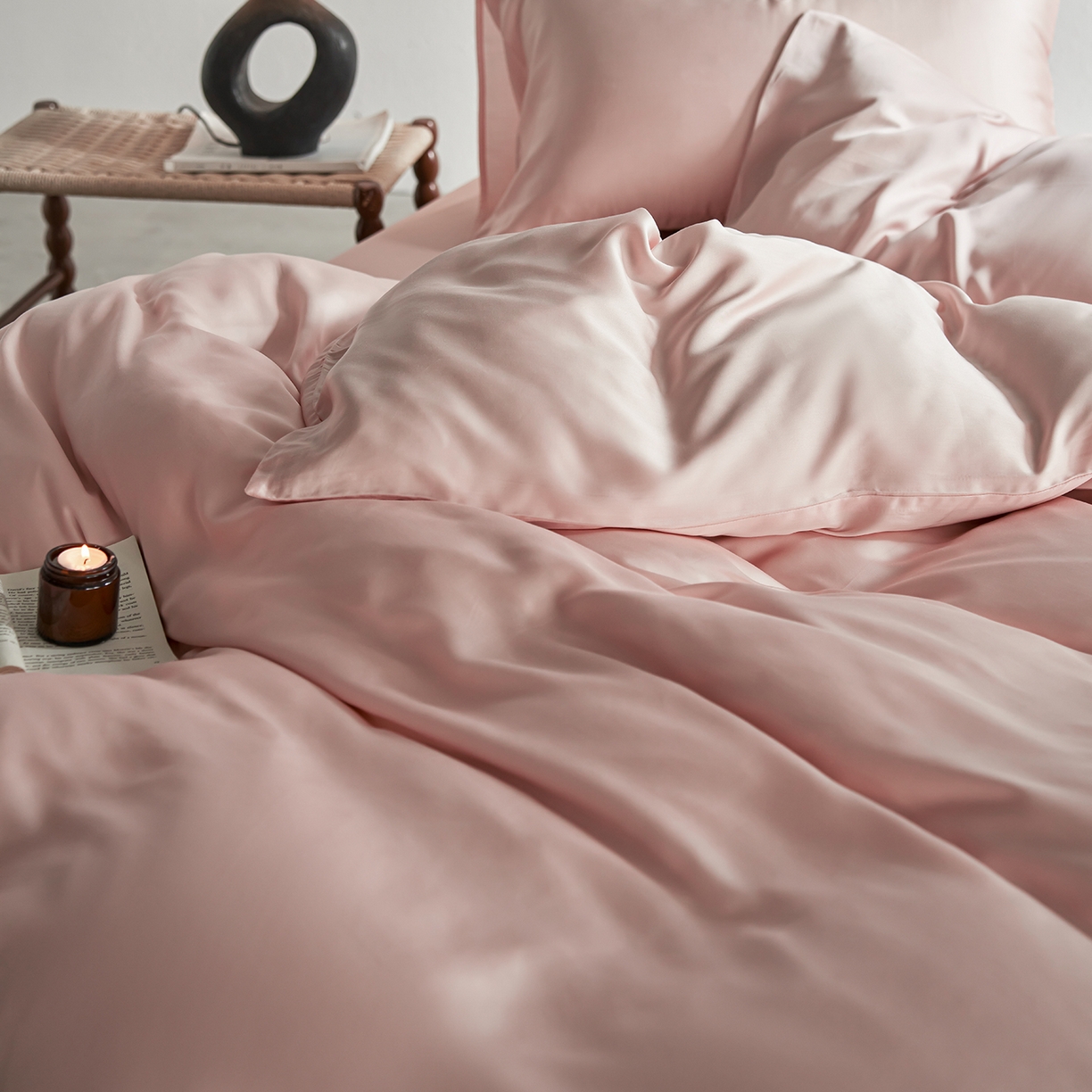 91家纺网 家纺一手货源 找家纺 轩和家居 2026新款60支奥地利兰精天丝四件套 告白粉