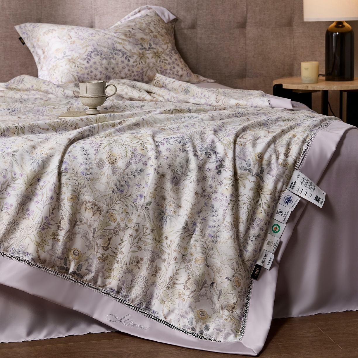 91家纺网 家纺一手货源 找家纺 丽笙被芯 2026新款兰精天丝数码印花蚕丝镂空夏被夏凉被空调被 瑞纳斯-紫