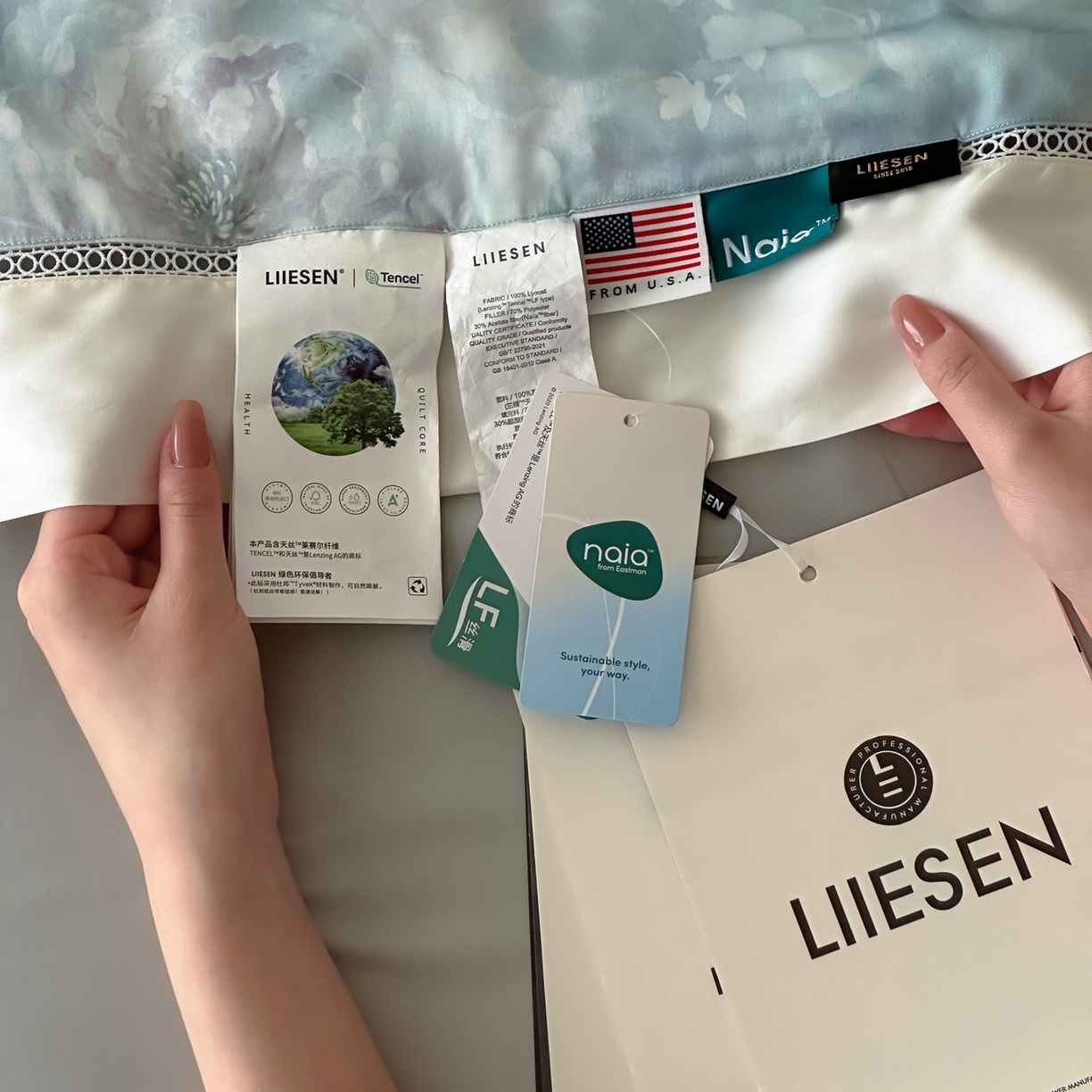 91家纺网 家纺一手货源 找家纺 丽笙被芯 2026新款A类兰精天丝数码印花Naia镂空夏被夏凉被空调被-系列二 秘密花园蓝