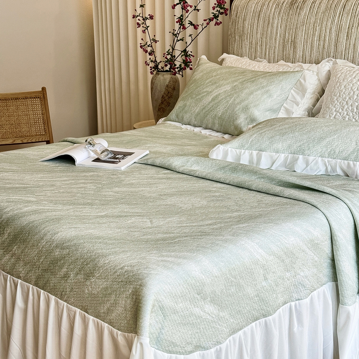 91家纺网 家纺一手货源 找家纺 傲蕾良品 2026新款韩国高分子冰丝软凉席【床裙款】 青纱云纹