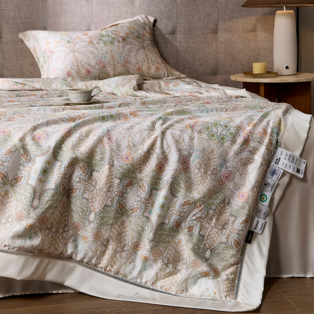 91家纺网 家纺一手货源 找家纺 丽笙被芯 2026新款兰精天丝数码印花蚕丝镂空夏被夏凉被空调被 莎布蕾