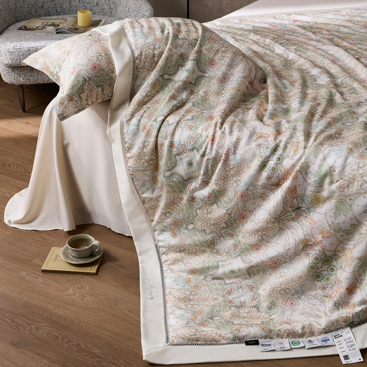 91家纺网 家纺一手货源 找家纺 丽笙被芯 2026新款兰精天丝数码印花蚕丝镂空夏被夏凉被空调被 莎布蕾