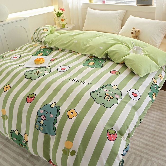 91家纺网 家纺一手货源 找家纺 馨雅家纺 2026新款简欧纯棉印花被套单品被套被套单件 绿条恐龙