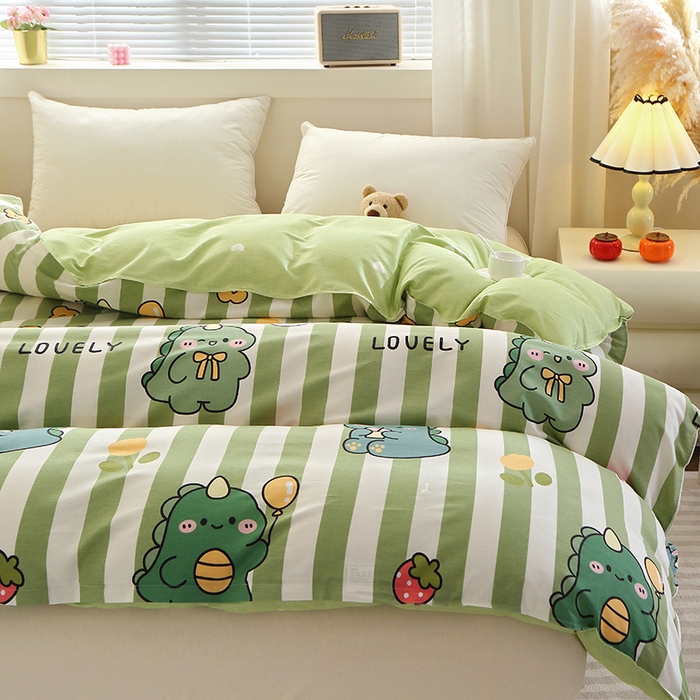 91家纺网 家纺一手货源 找家纺 馨雅家纺 2026新款简欧纯棉印花被套单品被套被套单件 绿条恐龙