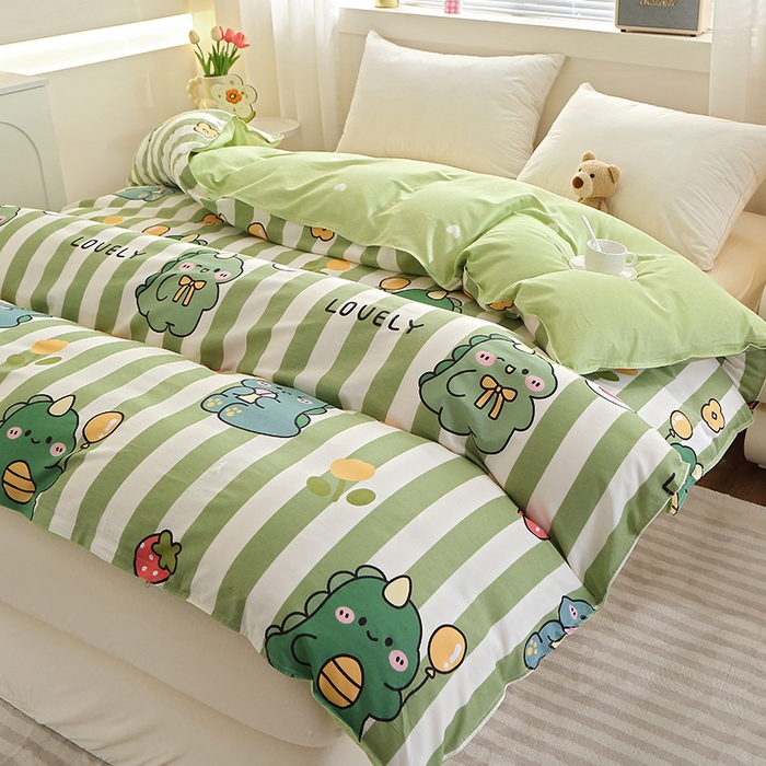 91家纺网 家纺一手货源 找家纺 馨雅家纺 2026新款简欧纯棉印花被套单品被套被套单件 绿条恐龙