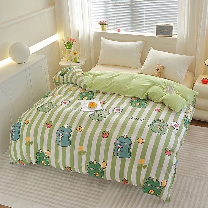 91家纺网 家纺一手货源 找家纺 馨雅家纺 2026新款简欧纯棉印花被套单品被套被套单件 绿条恐龙