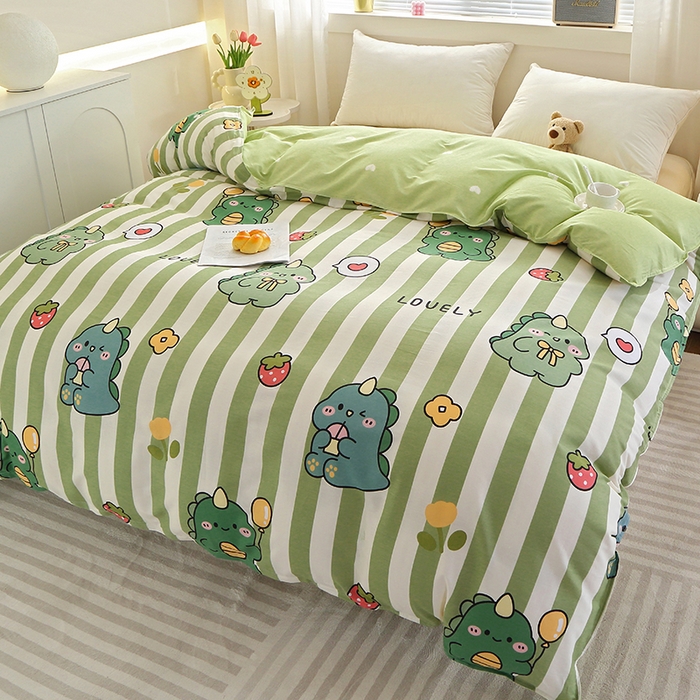 91家纺网 家纺一手货源 找家纺 馨雅家纺 2026新款简欧纯棉印花被套单品被套被套单件 绿条恐龙