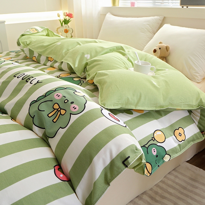 91家纺网 家纺一手货源 找家纺 馨雅家纺 2026新款简欧纯棉印花被套单品被套被套单件 绿条恐龙