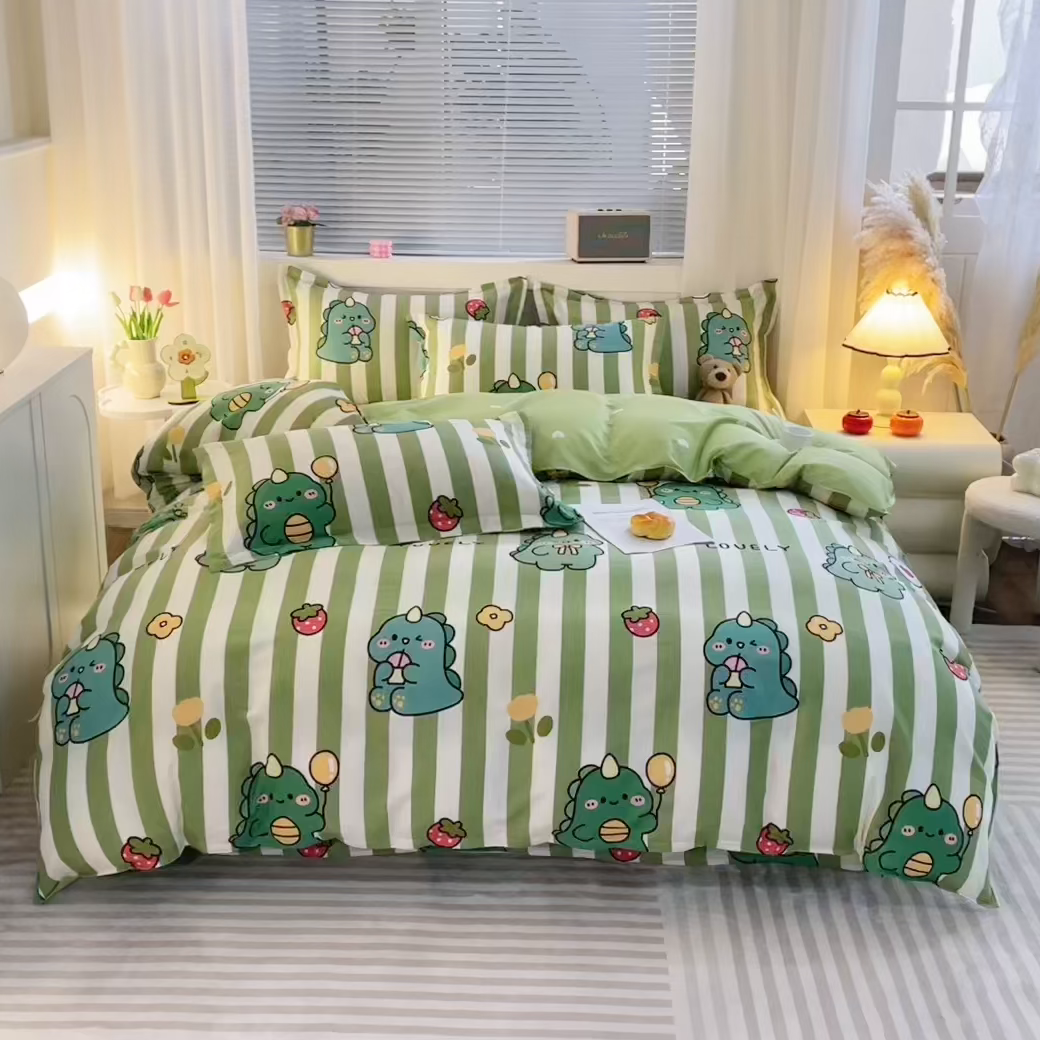 91家纺网 家纺一手货源 找家纺 馨雅家纺 2026新款简欧纯棉印花被套单品被套被套单件 绿条恐龙