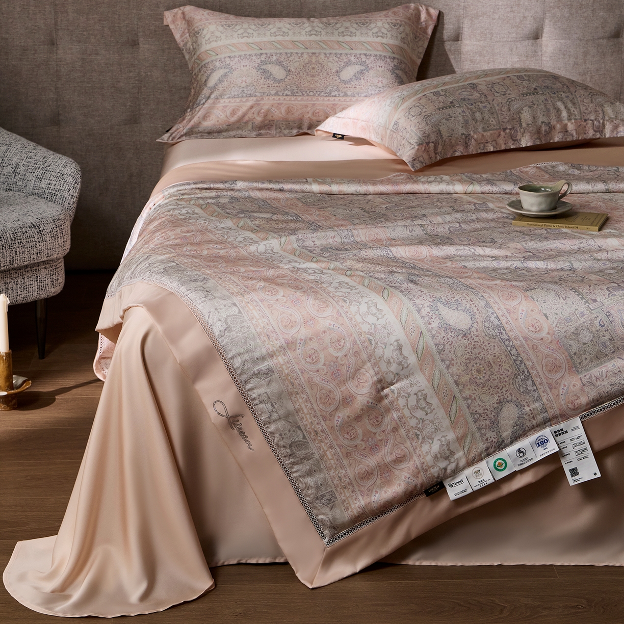 91家纺网 家纺一手货源 找家纺 丽笙被芯 2026新款兰精天丝数码印花蚕丝镂空夏被夏凉被空调被 伊莉安