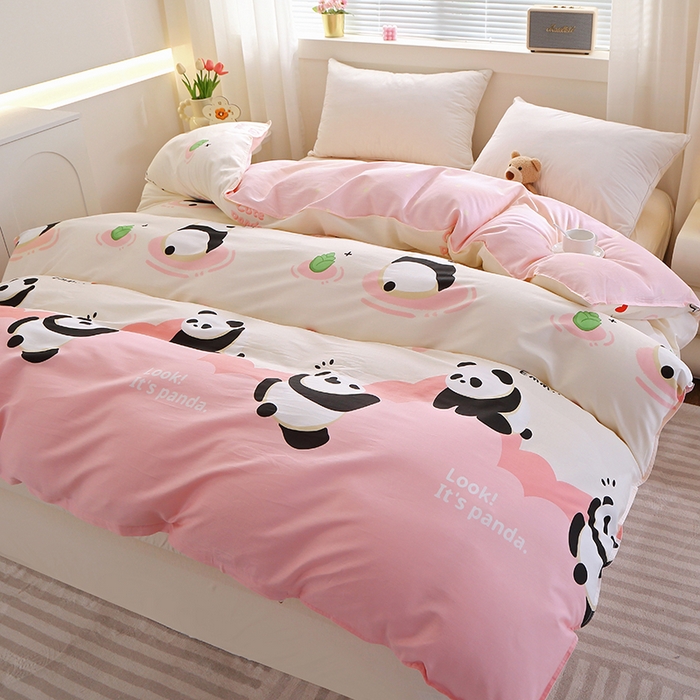 91家纺网 家纺一手货源 找家纺 馨雅家纺 2026新款简欧纯棉印花被套单品被套被套单件 熊猫乐园-粉