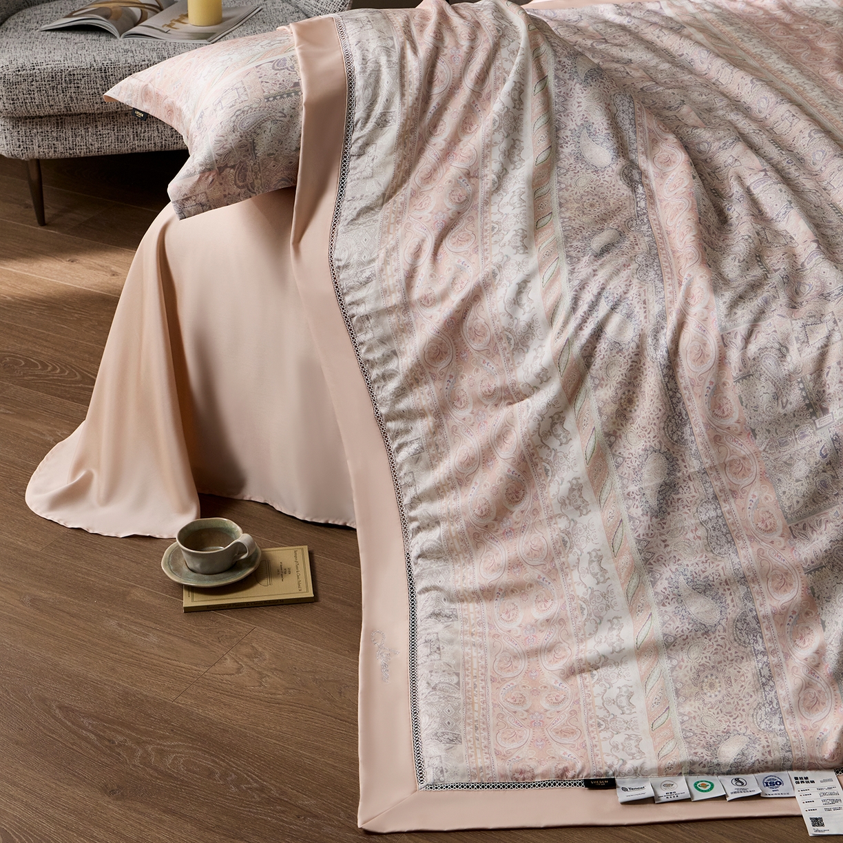 91家纺网 家纺一手货源 找家纺 丽笙被芯 2026新款兰精天丝数码印花蚕丝镂空夏被夏凉被空调被 伊莉安