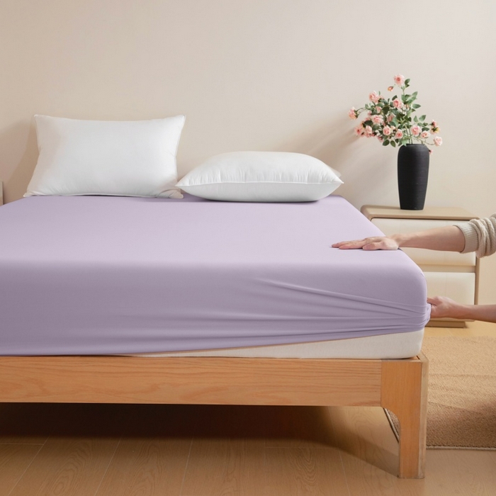 91家纺网 家纺一手货源 找家纺 宇淳国际 2026新款锦氨凉感冰丝床笠 冰沙紫