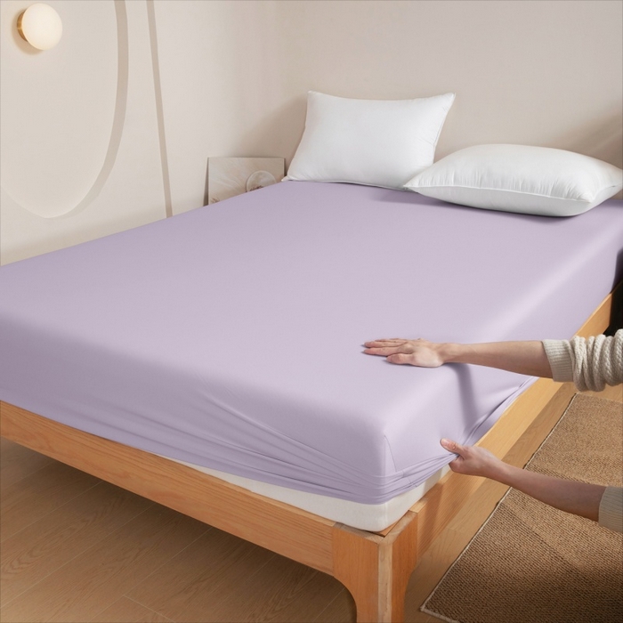 91家纺网 家纺一手货源 找家纺 宇淳国际 2026新款锦氨凉感冰丝床笠 冰沙紫