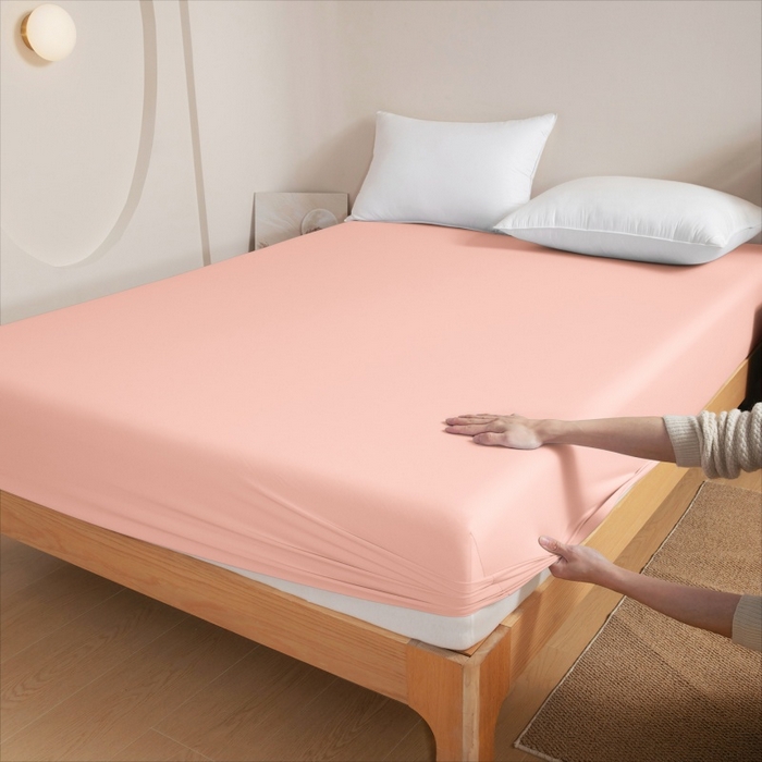 91家纺网 家纺一手货源 找家纺 宇淳国际 2026新款锦氨凉感冰丝床笠 桃粉