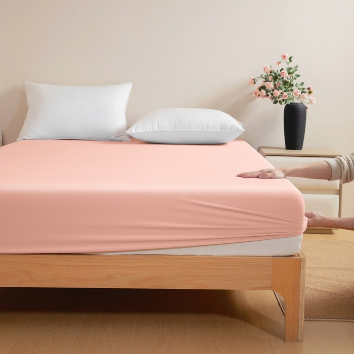 91家纺网 家纺一手货源 找家纺 宇淳国际 2026新款锦氨凉感冰丝床笠 桃粉