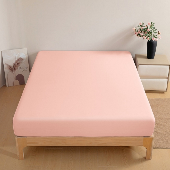 91家纺网 家纺一手货源 找家纺 宇淳国际 2026新款锦氨凉感冰丝床笠 桃粉