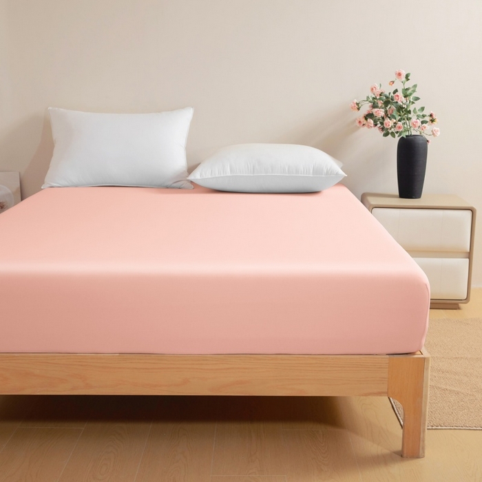 91家纺网 家纺一手货源 找家纺 宇淳国际 2026新款锦氨凉感冰丝床笠 桃粉