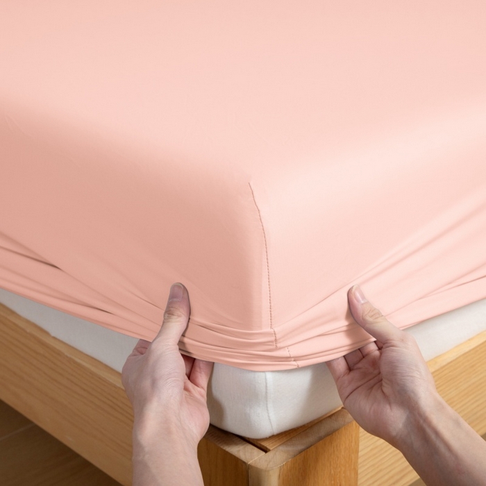 91家纺网 家纺一手货源 找家纺 宇淳国际 2026新款锦氨凉感冰丝床笠 桃粉