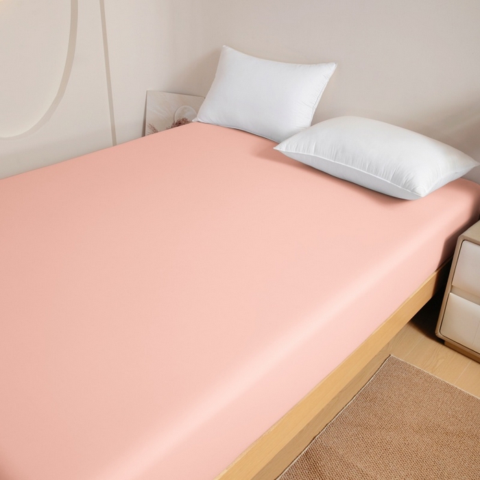 91家纺网 家纺一手货源 找家纺 宇淳国际 2026新款锦氨凉感冰丝床笠 桃粉