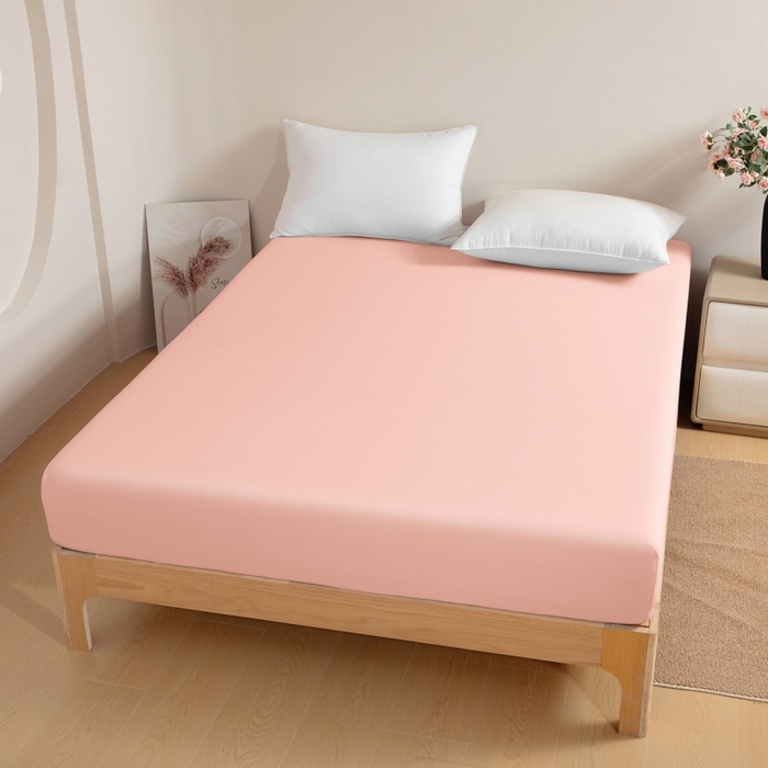 91家纺网 家纺一手货源 找家纺 宇淳国际 2026新款锦氨凉感冰丝床笠 桃粉