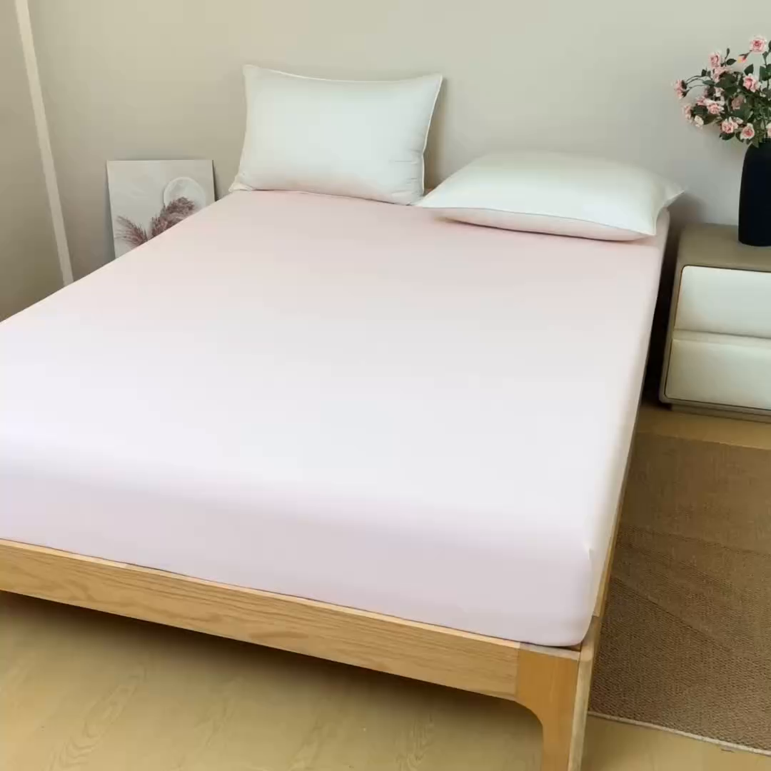 91家纺网 家纺一手货源 找家纺 宇淳国际 2026新款锦氨凉感冰丝床笠 桃粉