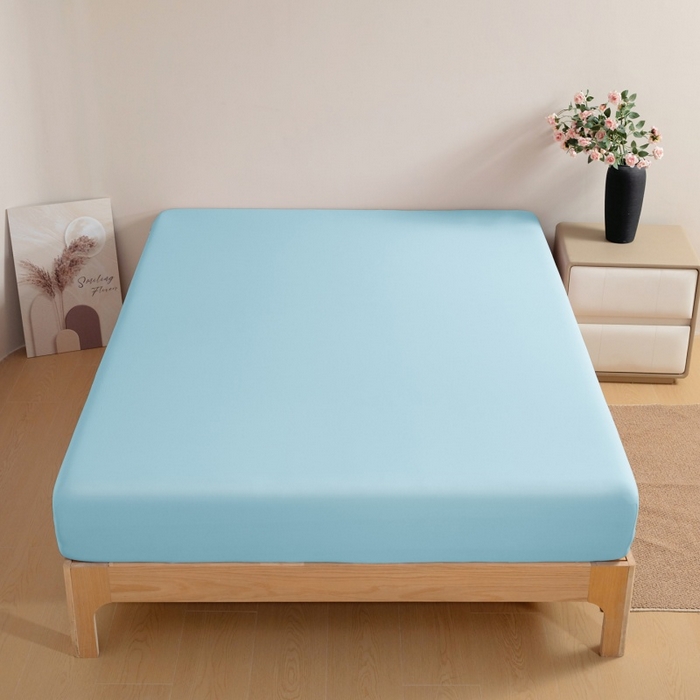 91家纺网 家纺一手货源 找家纺 宇淳国际 2026新款锦氨凉感冰丝床笠 海蓝