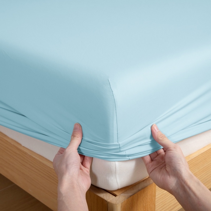 91家纺网 家纺一手货源 找家纺 宇淳国际 2026新款锦氨凉感冰丝床笠 海蓝