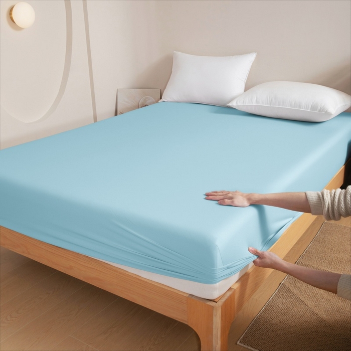 91家纺网 家纺一手货源 找家纺 宇淳国际 2026新款锦氨凉感冰丝床笠 海蓝