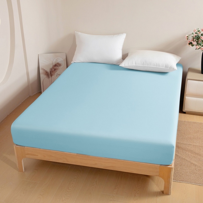 91家纺网 家纺一手货源 找家纺 宇淳国际 2026新款锦氨凉感冰丝床笠 海蓝