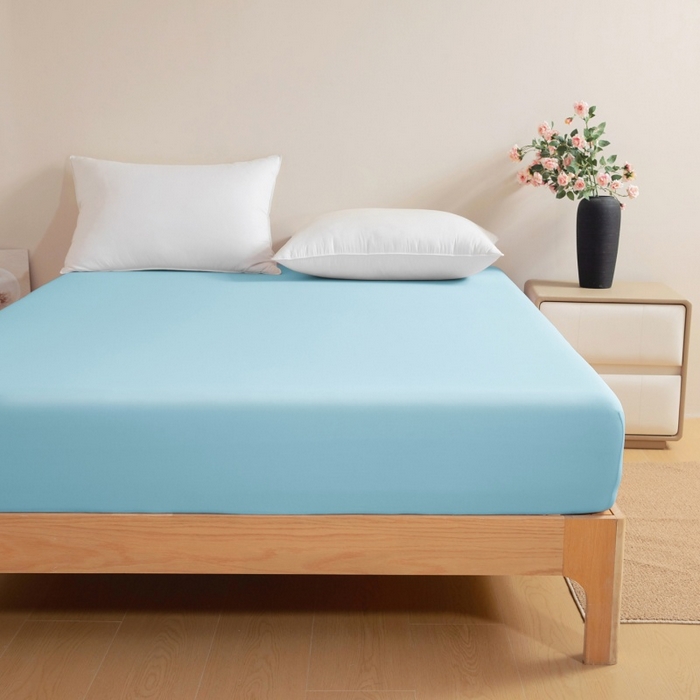 91家纺网 家纺一手货源 找家纺 宇淳国际 2026新款锦氨凉感冰丝床笠 海蓝