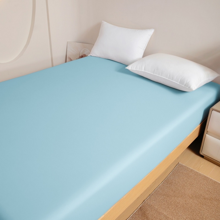 91家纺网 家纺一手货源 找家纺 宇淳国际 2026新款锦氨凉感冰丝床笠 海蓝