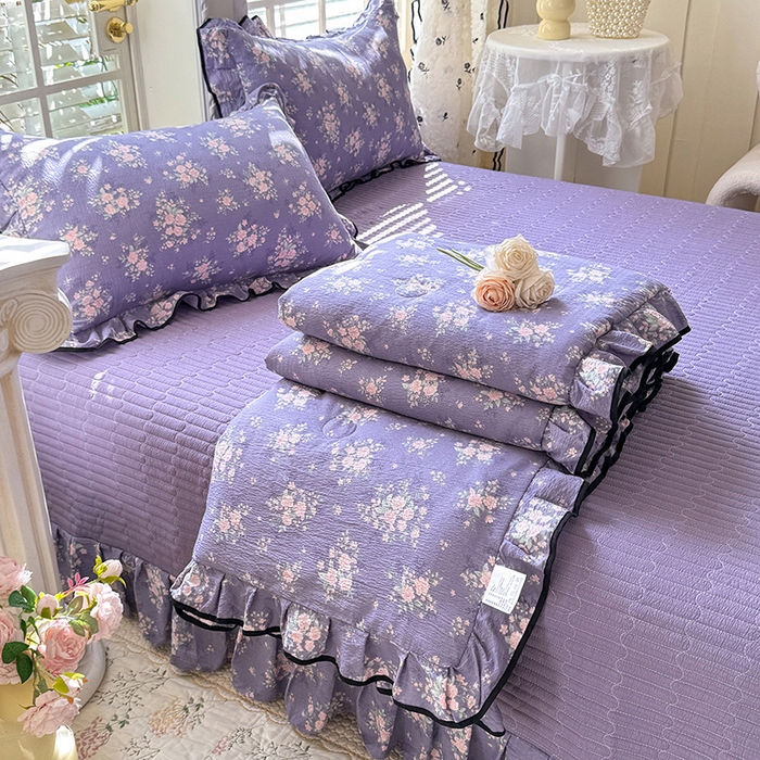 91家纺网 家纺一手货源 找家纺 （总）韩约家纺 2026春夏新款皱皱纱床盖款夏被夏凉被空调被四件套