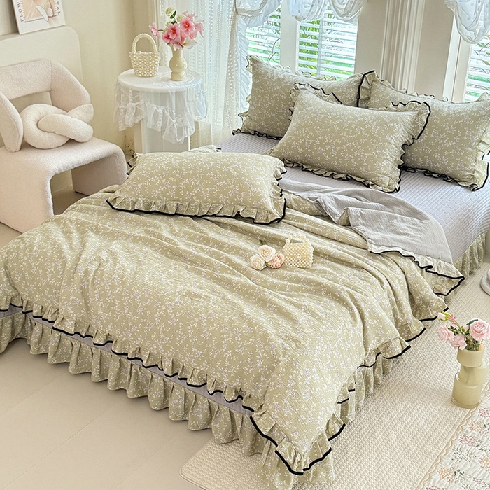 91家纺网 家纺一手货源 找家纺 韩约家纺 2026春夏新款皱皱纱床盖款夏被夏凉被空调被四件套 花海