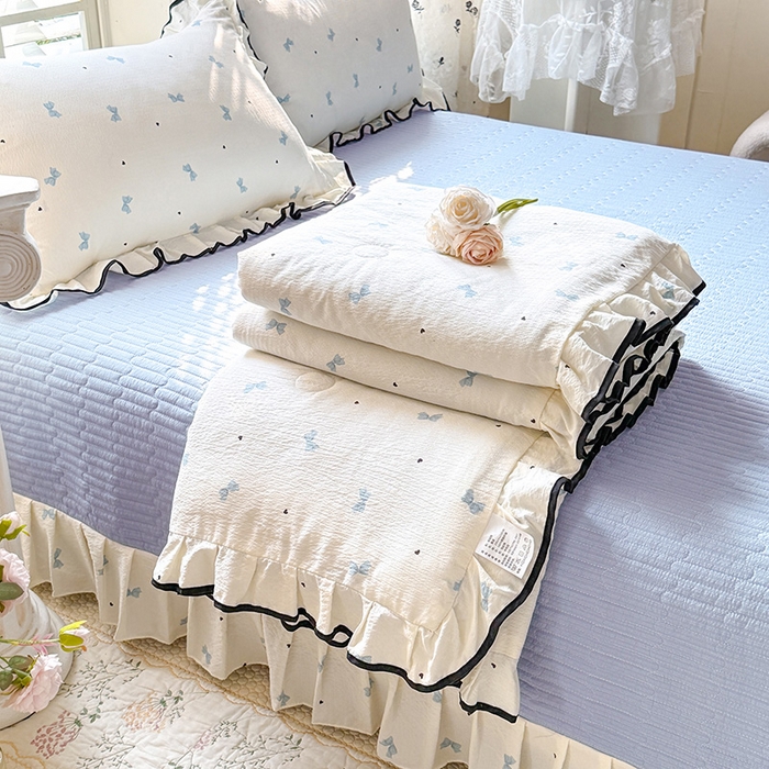 韩约家纺 2026春夏新款皱皱纱床盖款夏被夏凉被空调被四件套 兰蝶香