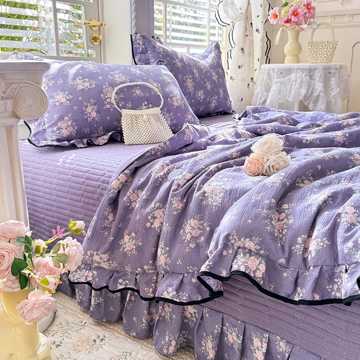 91家纺网 家纺一手货源 找家纺 韩约家纺 2026春夏新款皱皱纱床盖款夏被夏凉被空调被四件套 花开半夏