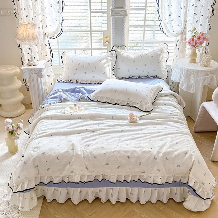 91家纺网 家纺一手货源 找家纺 韩约家纺 2026春夏新款皱皱纱床盖款夏被夏凉被空调被四件套 兰蝶香