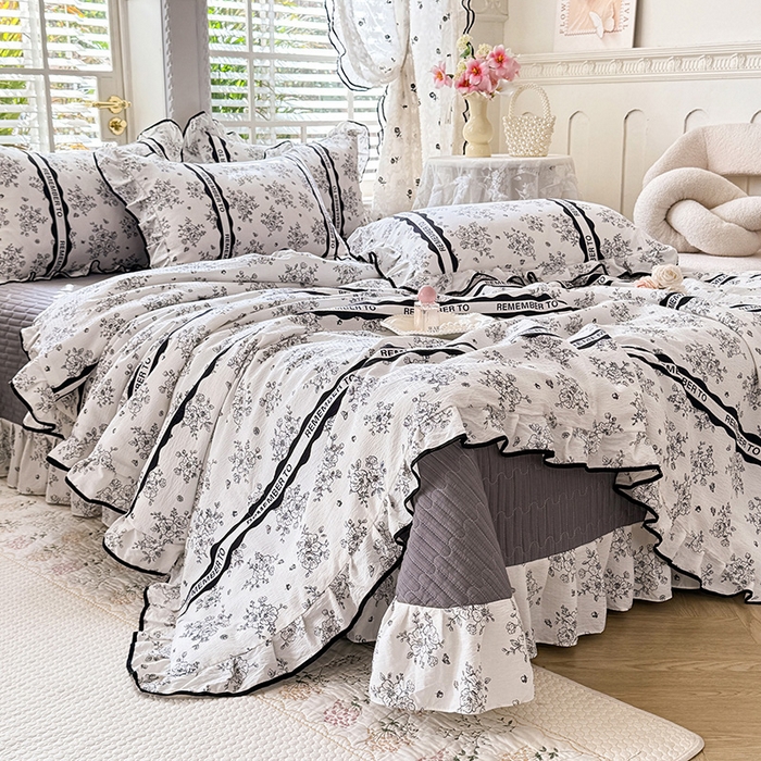 91家纺网 家纺一手货源 找家纺 韩约家纺 2026春夏新款皱皱纱床盖款夏被夏凉被空调被四件套 安娜花园